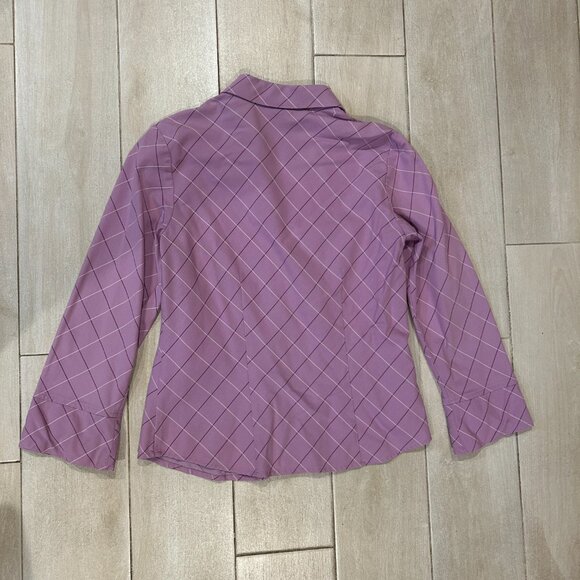 Style & Co. Petite Lilac Diamond Check Jacquard 34 Sleeve Button Top Blouse 6P C - Picture 6 of 8